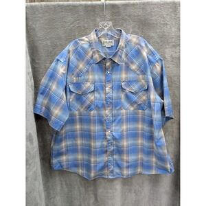 Men's Pearl Snap‎ Shirt 3X Blue Plaid Western Casual